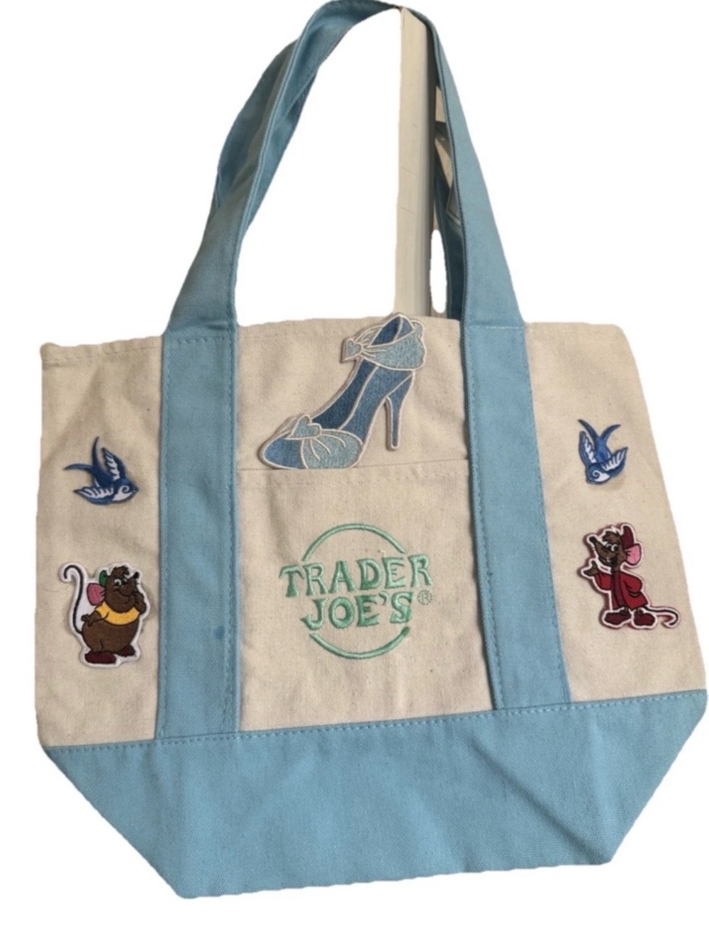 Trader Joe custom Cinderella Canvas Tote Bag in Cream and Light Blue